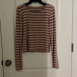 SO women’s neon striped lettuce hem long-sleeve top